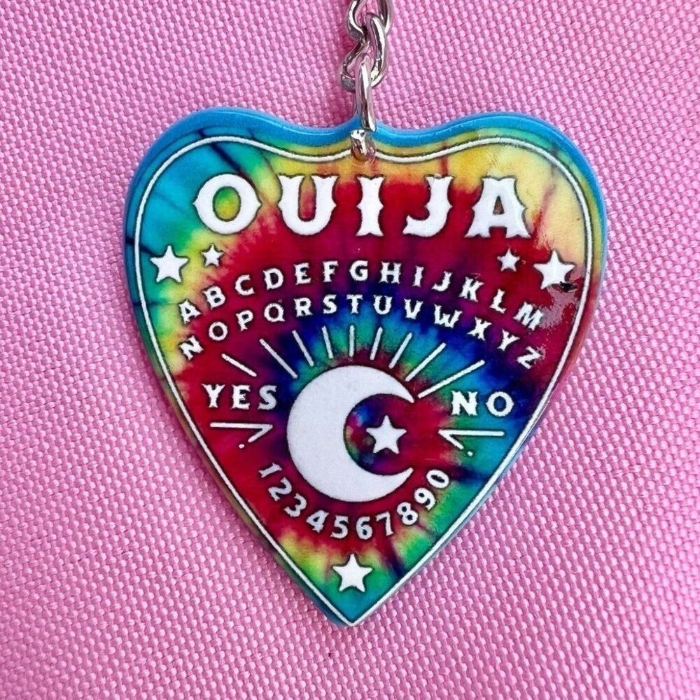 Rainbow Tie Dye Ouija Board Planchette Keychain Halloween Same on both sides